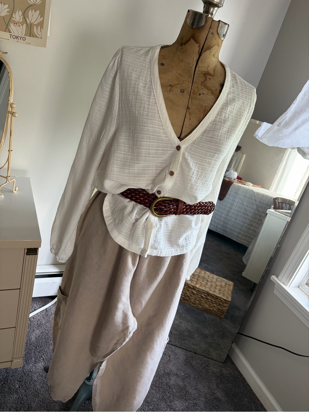 Marine Layer Nixi Collarless Blouse Off White